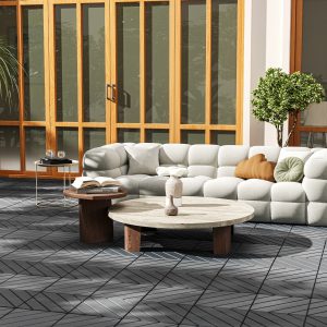 36 PCS Plastic Interlocking Deck Tiles, Waterproof Outdoor Flooring All Weather Use, Durable & Slip- Resistant for Patio, Garden, Deck, Poolside, Backyard, 12x12 Inches, Dark Grey, Diagonal