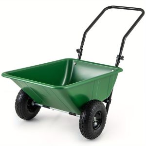 MULTIGOT Dual-Wheel Wheelbarrow, Heavy-Duty Garden Utility Cart w/ Pneumatic Tires, 330 LBS Load Capacity, 21 Gal Volume, Foldable Handle, Yard Lawn Dump Cart for Moving Soil Gardening Tool Mulch Gravel