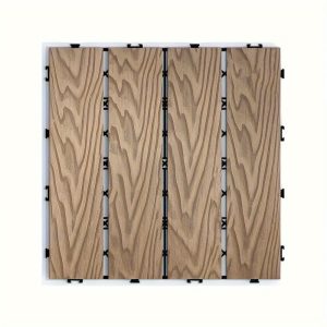 Patio Floor Tiles Pack Of 11 WPC Wood-Plastic Composite Patio Deck Tiles DIY Interlocking Decking Tiles, Quick Deck Floor Tile, Court Tile, Water Resistant Indoor Outdoor -11.8