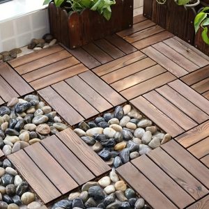 10pcs per package, 11.8 * 11.8 inches, 11pcs per square meter, carbonized thickened anti-corrosion wood flooring, handmade DIY pineapple grid splicing wood flooring, outdoor courtyard splicing installation flooring