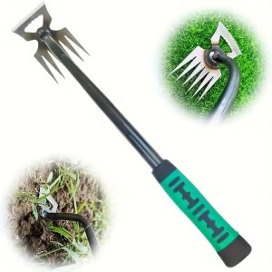 2024 Upgrade Durable Manganese Steel Weeder, Manual Multi-Functional Garden Weeding Tool, Heavy Duty Metal Hand Rake, Suitable for Lawn and Garden Weeding and Digging 6 Tines Rubber Handle